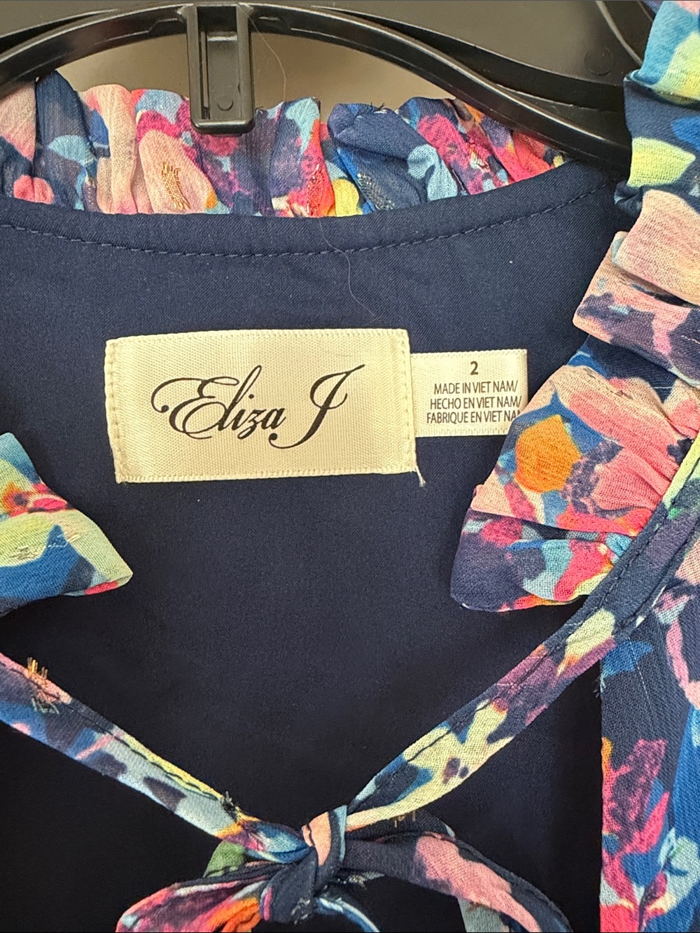 Eliza J Navy Floral watercolor Tie-Front Maxi Dress size 2 like new - Picture 2 of 8